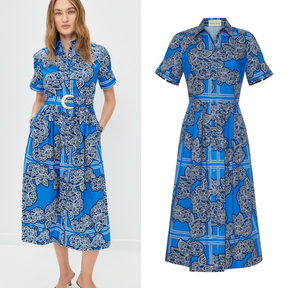 CARA CARA Malena Dress in Carved Petals Cobalt Blue Floral Women's Dress, 2 4 6
